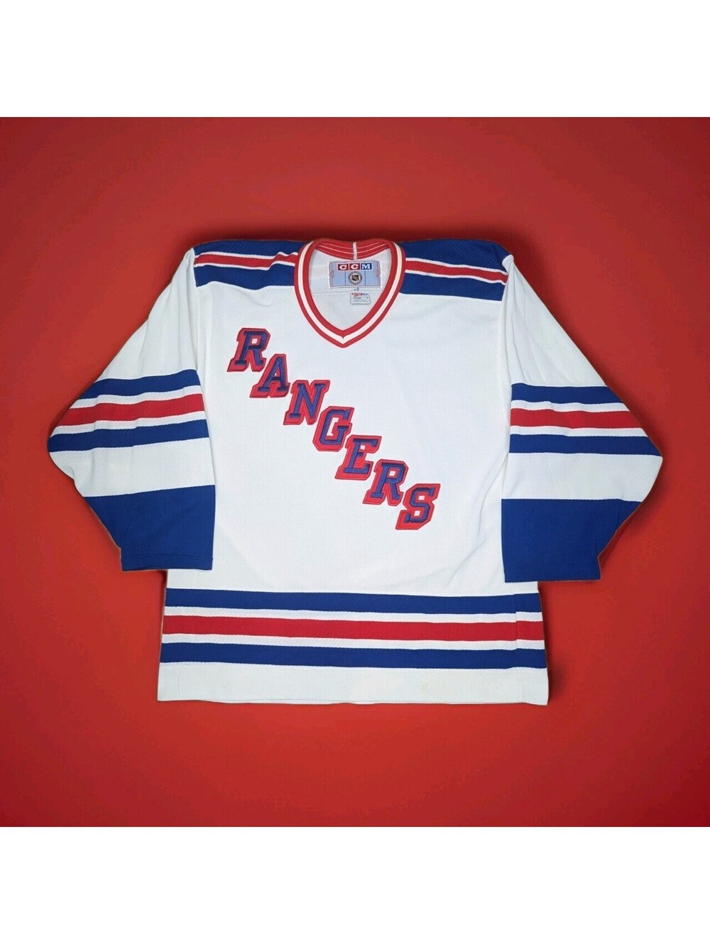 VINTAGE CCM NEW YORK RANGERS Hockey Jersey Mens SZ Large 50 52 White Blank Back